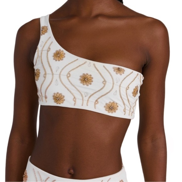 Oceanus White and Gold One-Shoulder Bikini Top NWOT - Picture 5 of 6